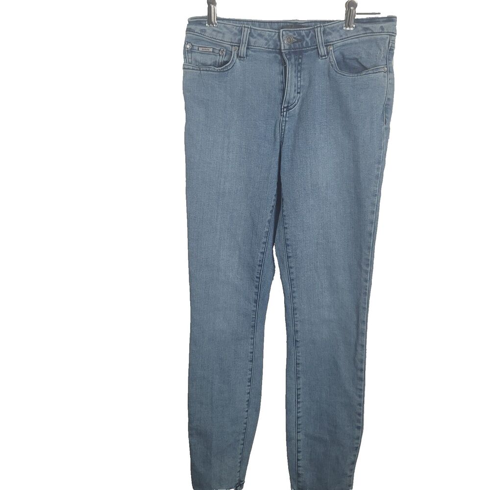 Prana 6/28 denim jeans short inseam skinny zip button pockets organic cotton